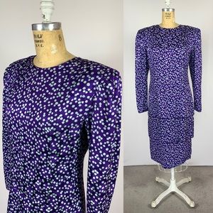Vintage 80's Does 20's Jacquard Silk Polka Dot Flounce Dress Tiered Long Sleeves